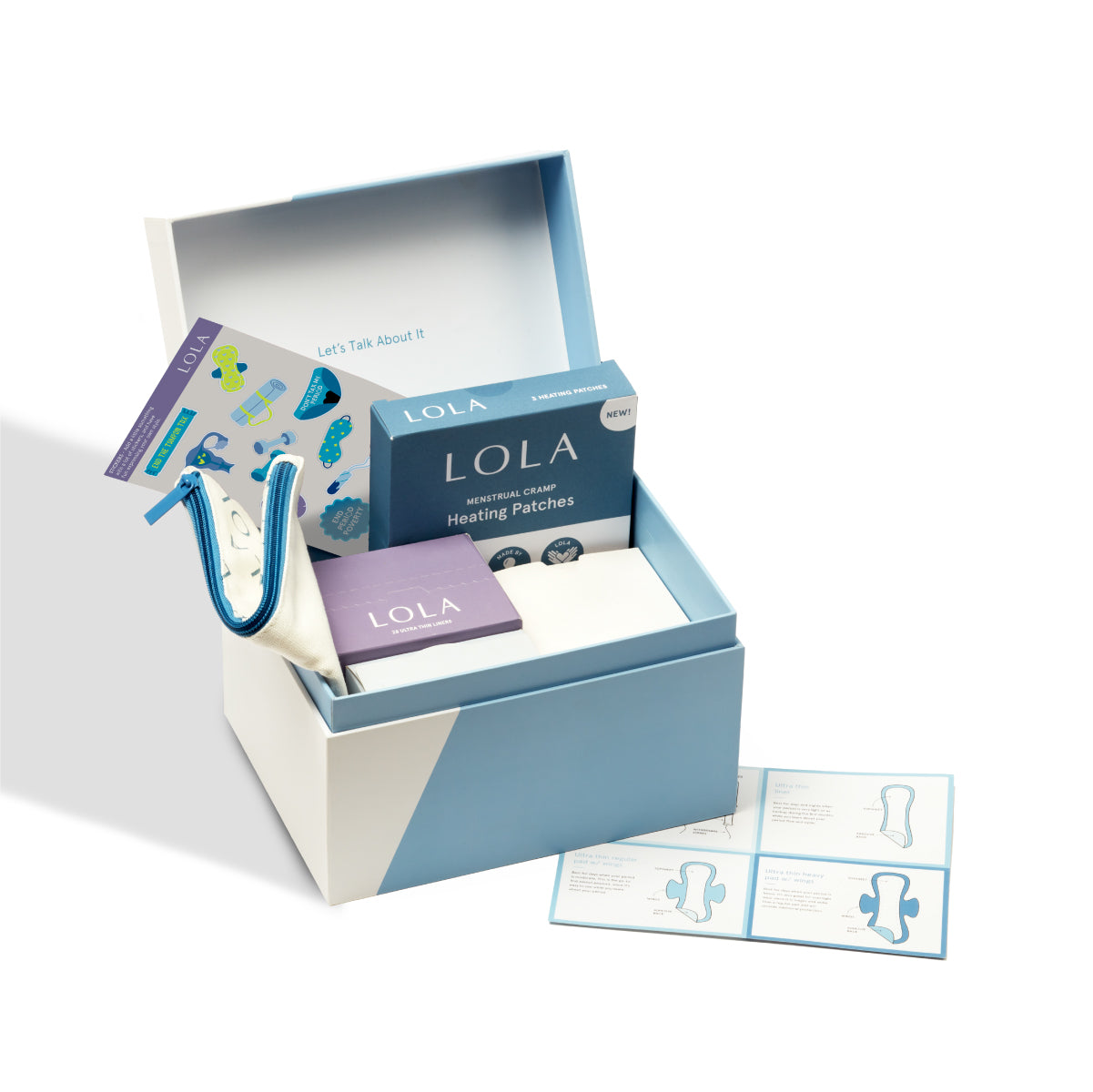 LOLA product set including boxes, cards, and packets on a white background