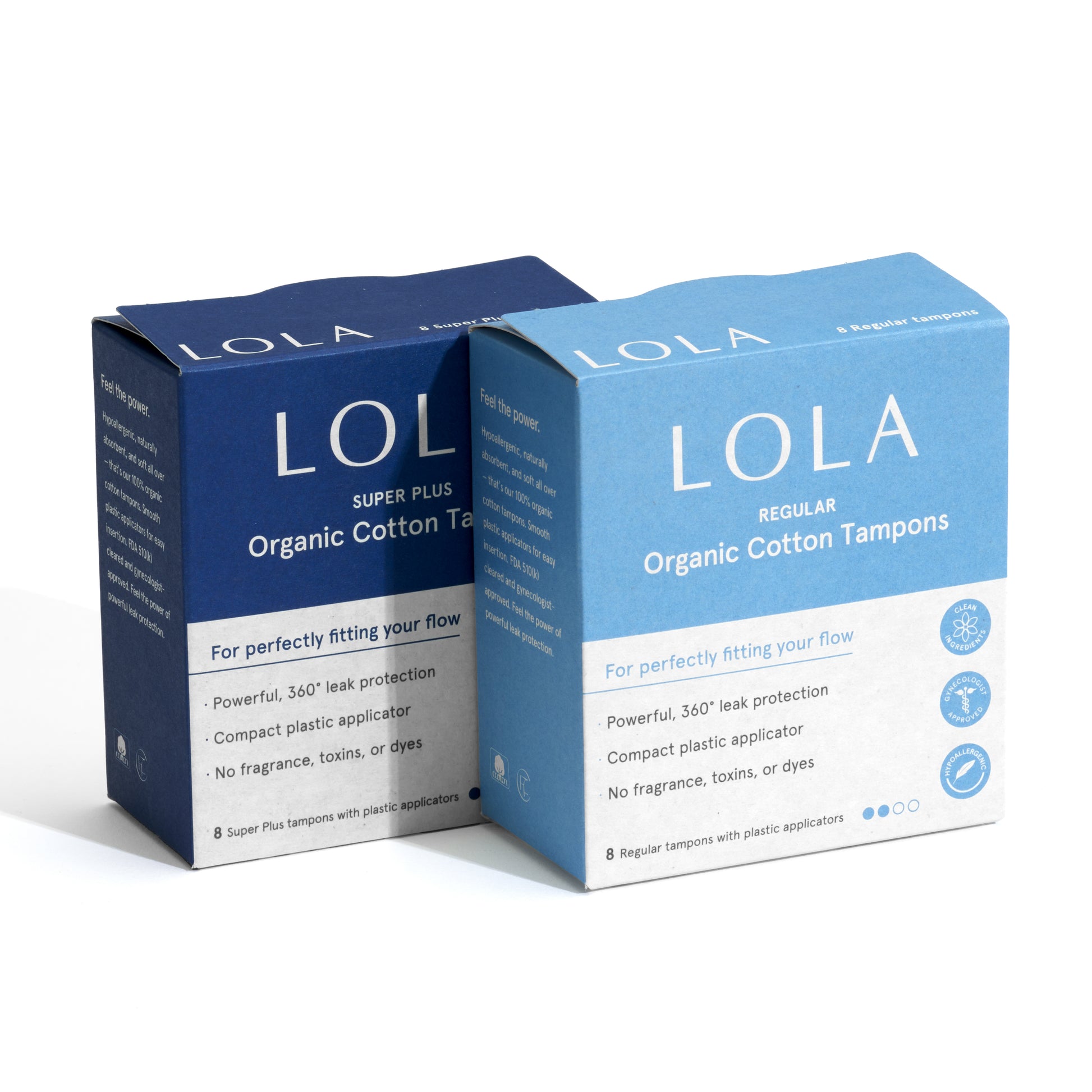 Two LOLA Plastic Applicator Tampon boxes