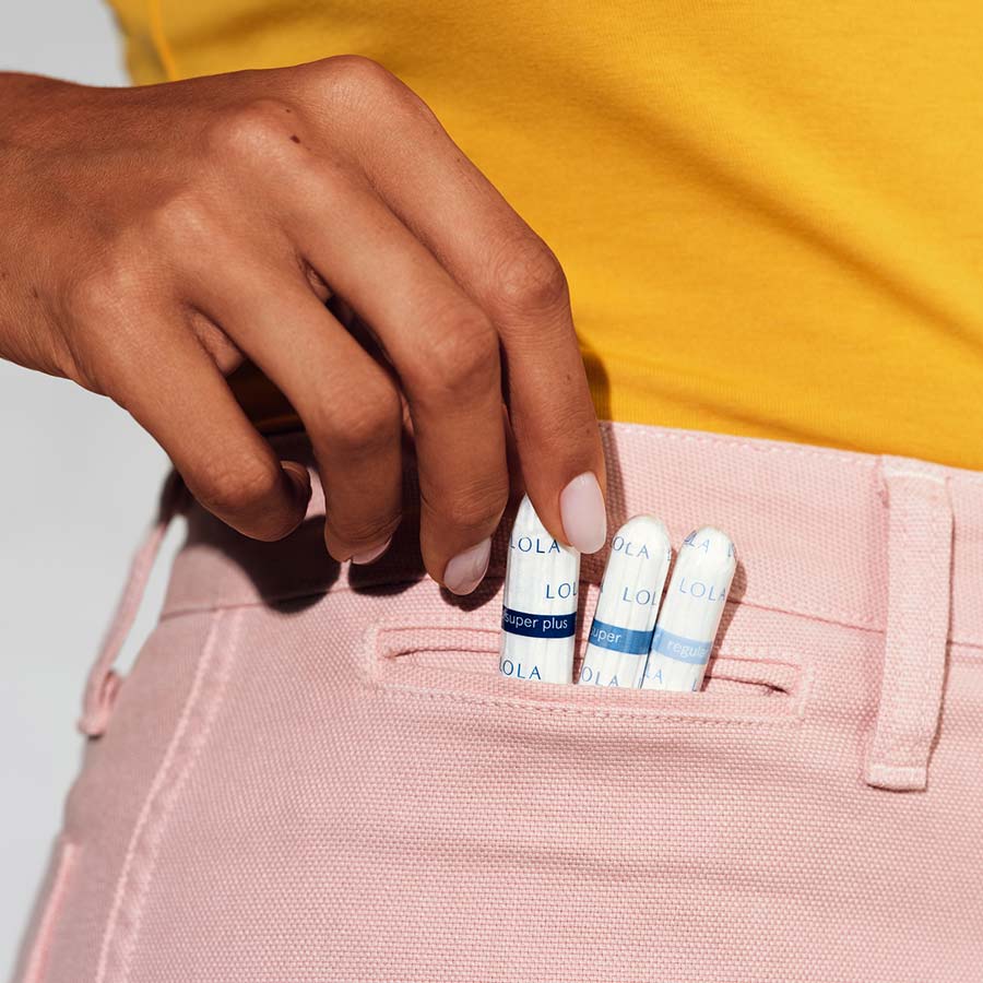 Non-applicator Tampons | 3 non-applicator tampons in a women's pants pocket